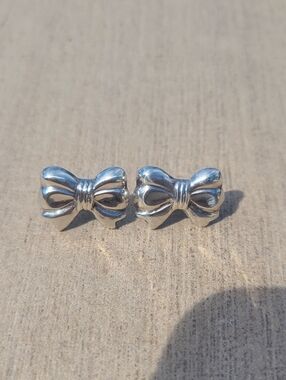 Sterling Silver 925 Hollow Bow Ribbon Stud Post Earrings